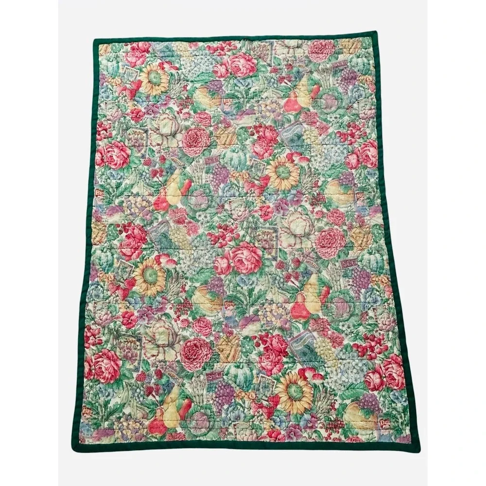 Vintage Reversible Cottagecore Floral Patchwork Quilt Throw Blanket 33.5x45
